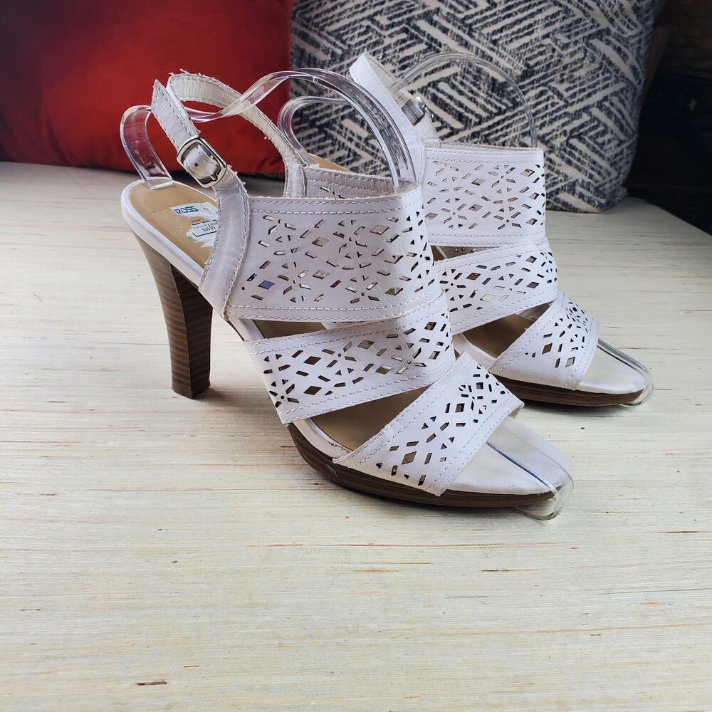 ME TOO | Sophia | White | Perforated Heeled Sandals | Size 8.5